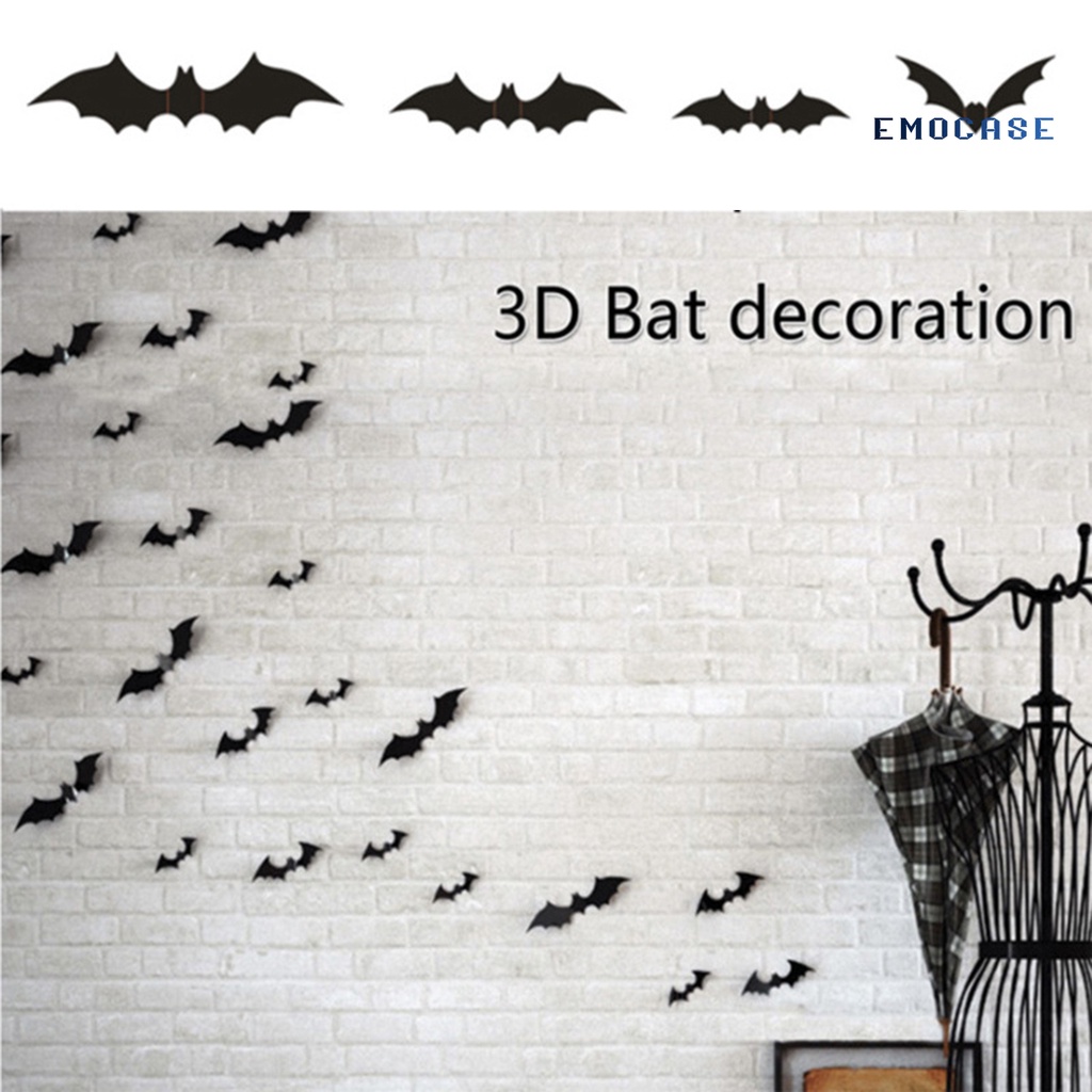 Bộ 12 Miếng Dán Tường Trang Trí Halloween Hình Dơi 3D Màu Đen Tinh Tế Hiệu Quả