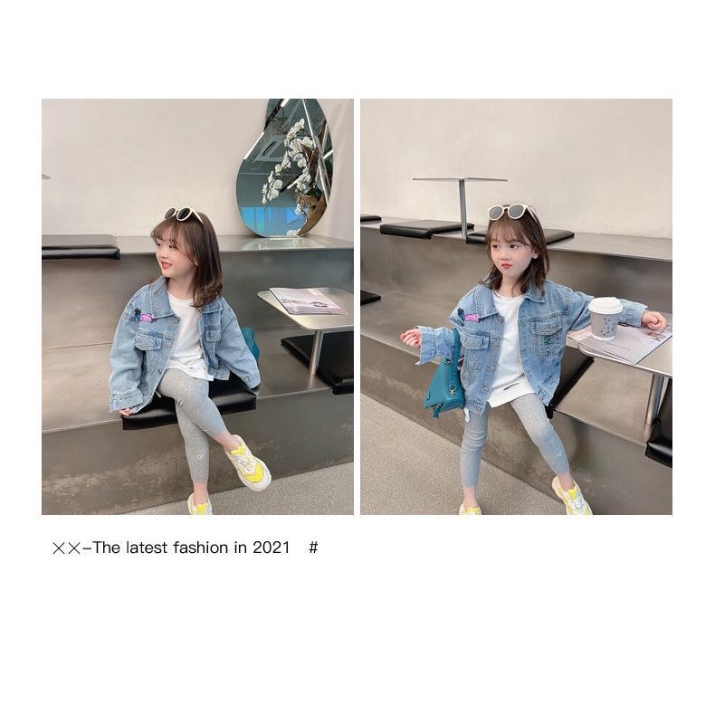 Áo Khoác Denim In Họa Tiết Thời Trang Xuân Thu Cho Bé Gái