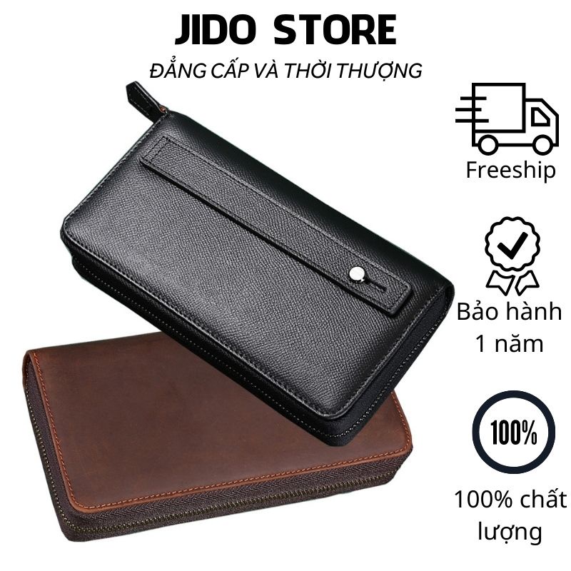 Ví Cầm Tay Nam Da Bò Cao Cấp CT01 Nhiều Ngăn Đựng Điện Thoại Bóp Dài Nam Da Thật Đựng Thẻ Kiểu Dáng Hàn Quốc Jido Store
