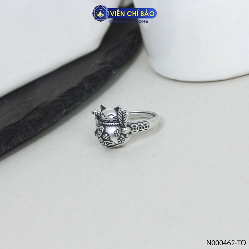 Nhẫn bạc nữ Mèo thần tài Neko chiêu tài may mắn bạc Thái 925 thời trang phụ kiện trang sức nữ Viễn Chí Bảo N000462-TO
