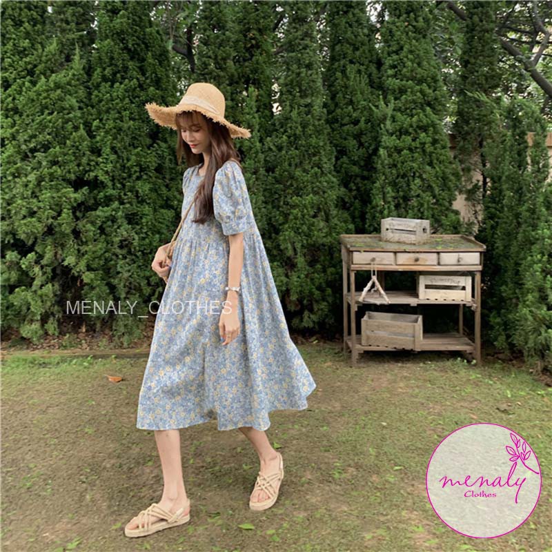 Váy babydoll hoa nhí cộc tay dáng dài tay bồng VH026