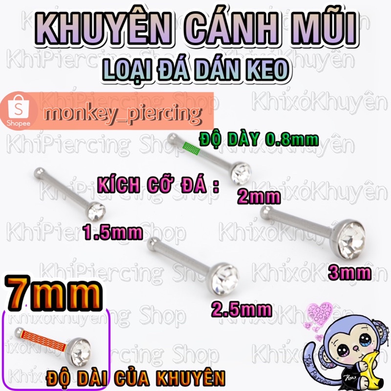 24 chiếc khuyên mũi đính đá - kiểu thân thẳng hoặc thân chữ L giá siêu rẻ ơ kìa