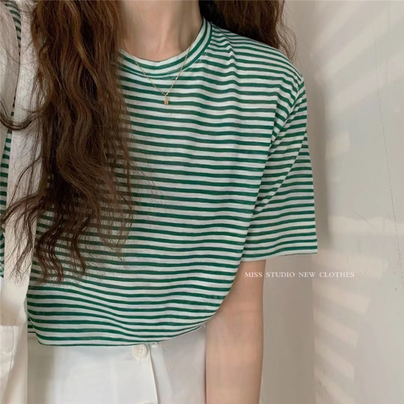 ÁO THUN NỮ áo phông sọc kẻ nút eo dễ thương  XONXEN SHOP freesize mã 8193