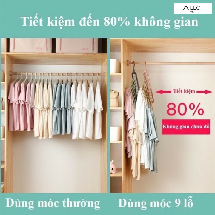 Móc treo đồ quần áo 9 lỗ thông minh xoay 360 độ siêu tiết kiệm không gian, Thanh treo nhiều áo