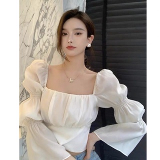Áo kiểu cổ vuông tay phồng cột nơ eo ❤️