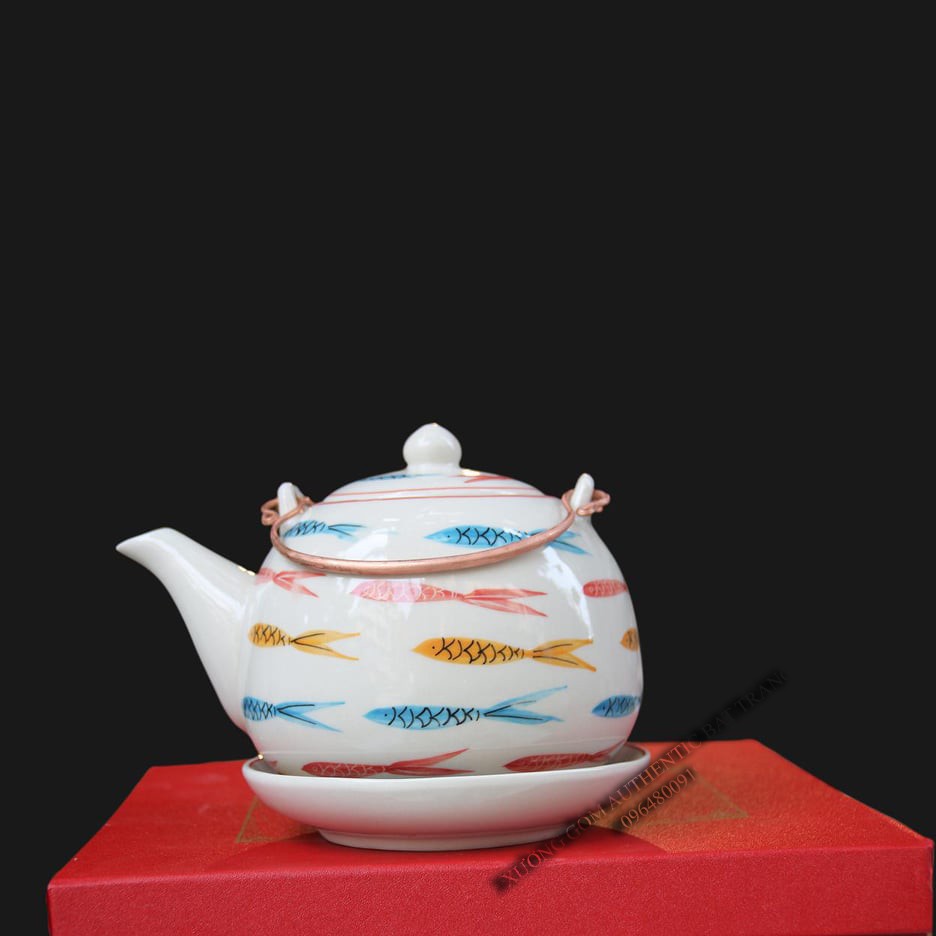 Tea set gift 02 - Bộ ấm trà vẽ cá sản phẩm quà tăng gốm sứ đặc biệt cho gia đình, cho tân gia và năm mới tuyệt đẹp