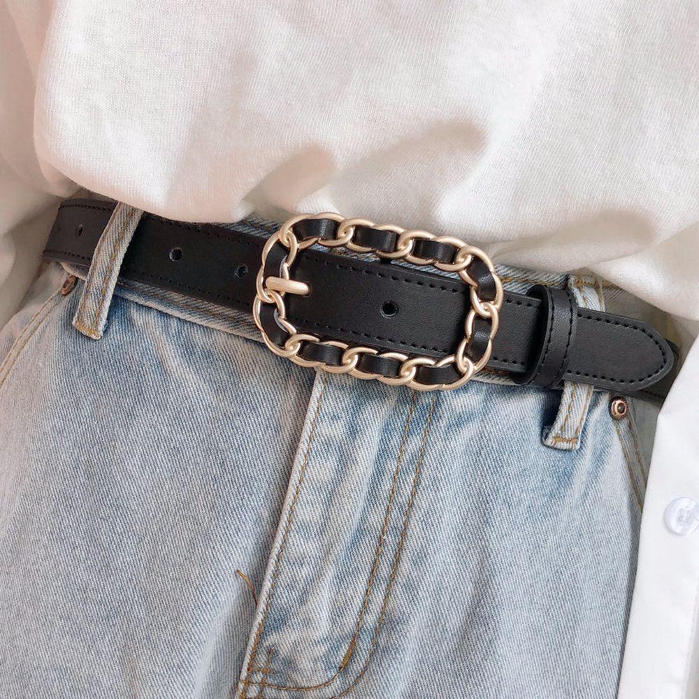 Thắt Lưng Da PU WMES15H Khóa Kim Loại Hình Oval Thời Trang Hàn Quốc