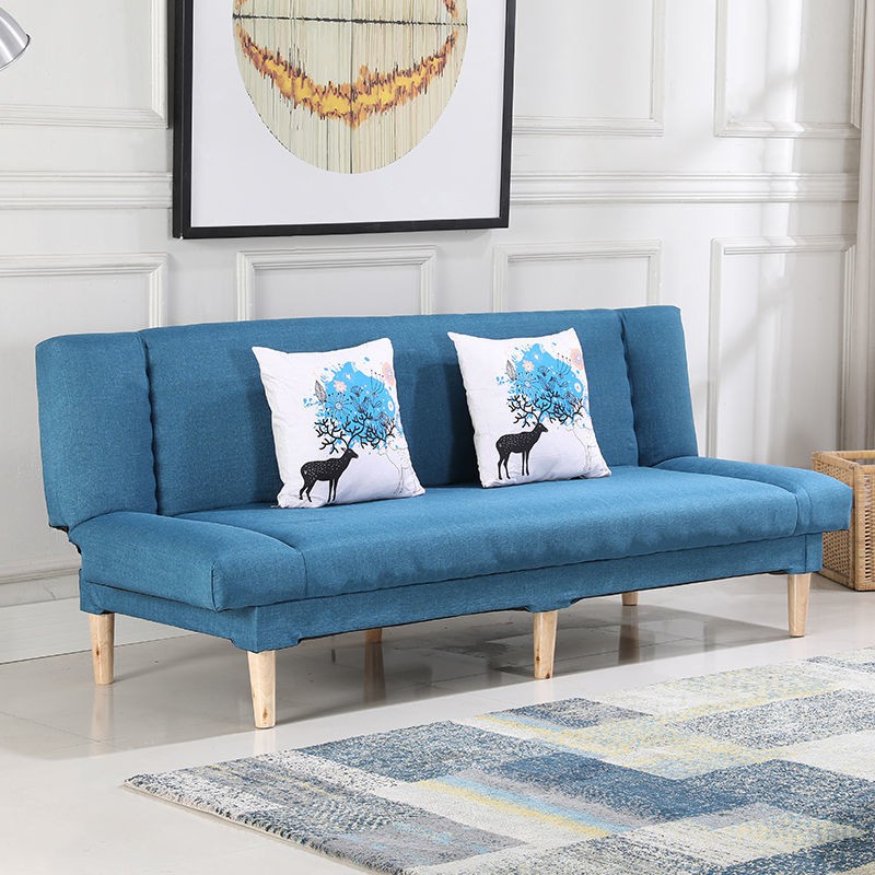 sofa giường đôi gỗ đặc đa chức năng Đơn giản cho thuê nguyên khối giá rẻ Căn hộ nhỏ hiện đại và vải