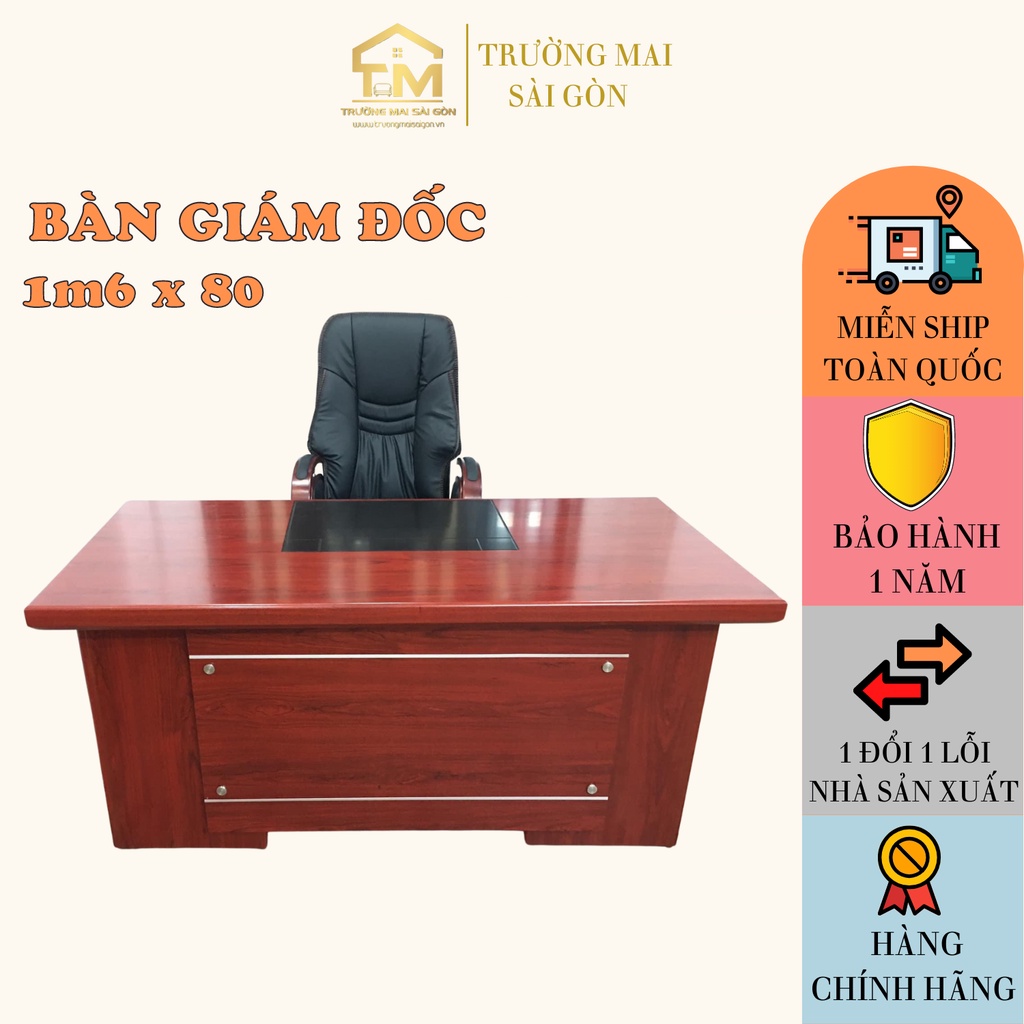 bàn làm việc giám đốc có hộc hiện đại chất gỗ chống ẩm cao cấp model hiện đại pha chút cổ điển Trường Mai Sài Gòn