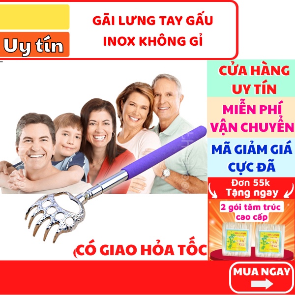 Sỉ cây gãi lưng ✅ FREESHIP 🚛 Có video thật 🎥 Sỉ cây gãi lưng cán Inox tay gấu kéo dài nhỏ gọn - Phát Huy Hoàng