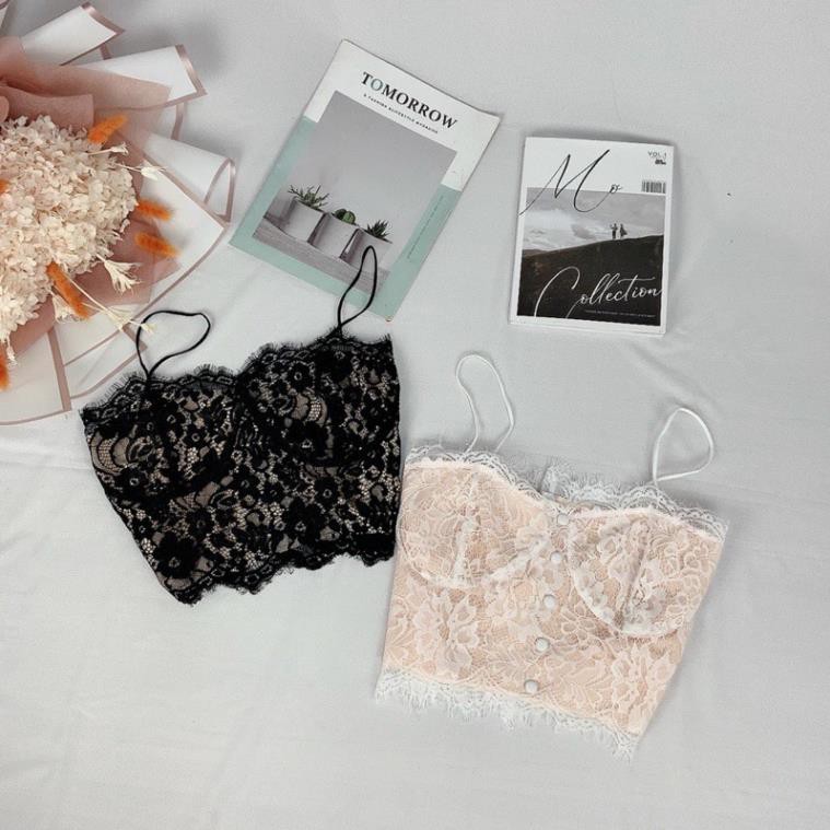 Áo 2 Dây Corset Phối Ren Có Lót Trong Ngực Kiểu Sexy Đen Trắng Nude DRAHD02