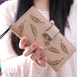 Ví da dài gập đôi hình lá cho nữ