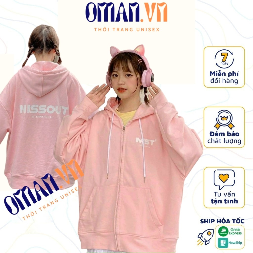 Áo khoác nỉ Hoodie MISS.OUT Dây Kéo form rộng áo nỉ bông ulzzang Cá Tính Unisex Oman