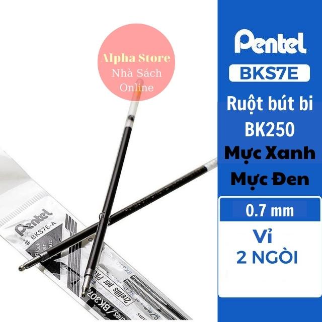 Ruột bút bi Pentel BK250, ngòi bút BKS7E nét bút 0.7 mm màu mực xanh/ đen- Vỉ 2 ngòi