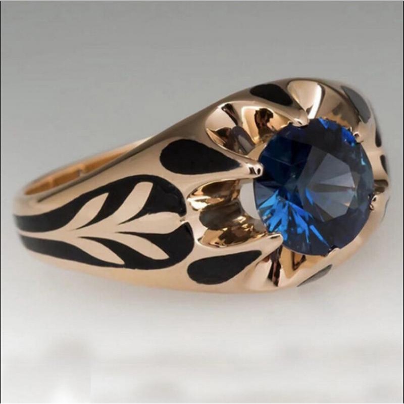 Nhẫn Kim Loại Rỗng Đính Đá Zircon Màu Xanh Dương Cá Tính Thời Trang Cho Nam Và Nữ