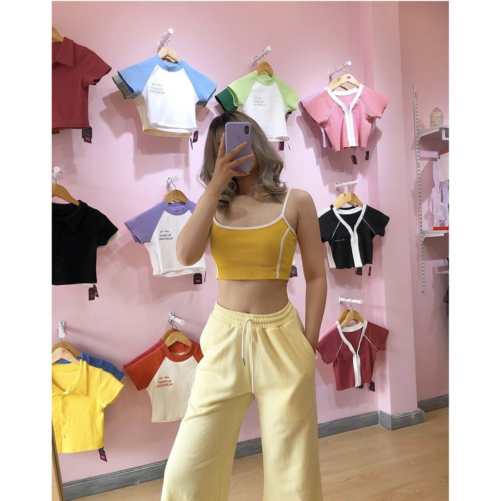 [ Mã WASTAPR giảm 10K đơn 50K] ÁO 2 DÂY SỌC VIỀN CHẤT LEN TĂM CROPTOP ULZZANG NHIỀU MÀU | BigBuy360 - bigbuy360.vn
