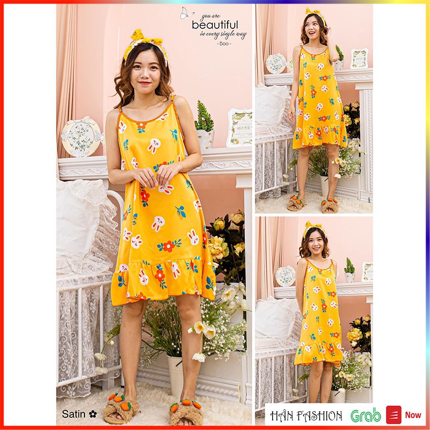 Bộ Ngủ Thời Trang – Váy Ngủ Nữ 2 Dây - Lụa Satin Họa Tiết Dễ Thương | Hân Fashion | Ship Nhanh 2h | BigBuy360 - bigbuy360.vn