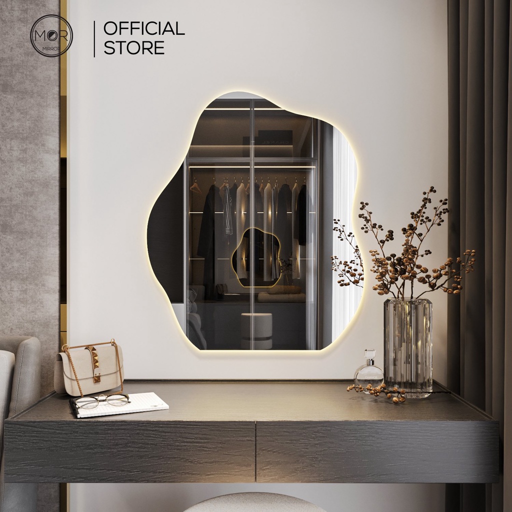 Gương Decor Hình Hạt Đậu Bàn Trang Điểm Cao Cấp MOR MIRROR Kích Thước 70x85cm Đầy Đủ Phụ Kiện