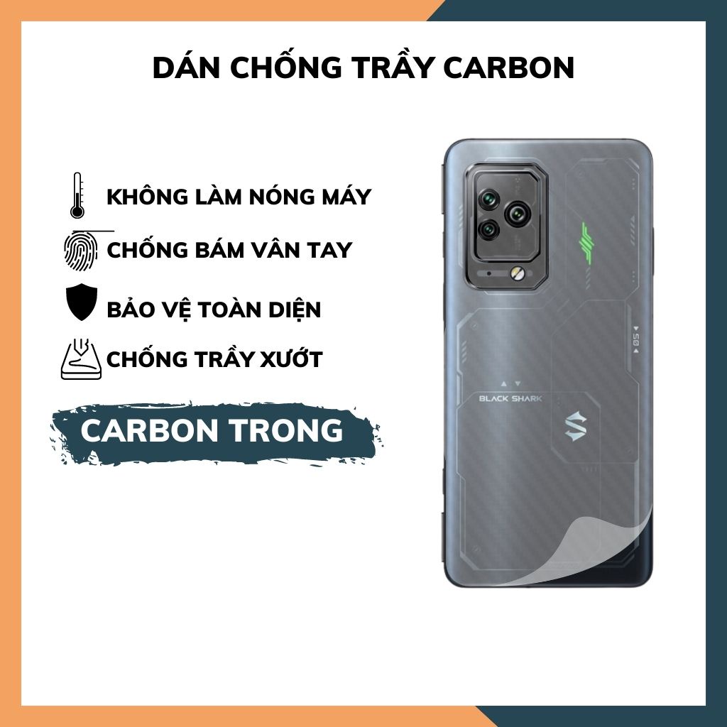 Miếng dán carbon black shark 5 chống trầy mặt lưng chống vân tay bảo vệ camera phụ kiện điện thoại huỳnh tân store