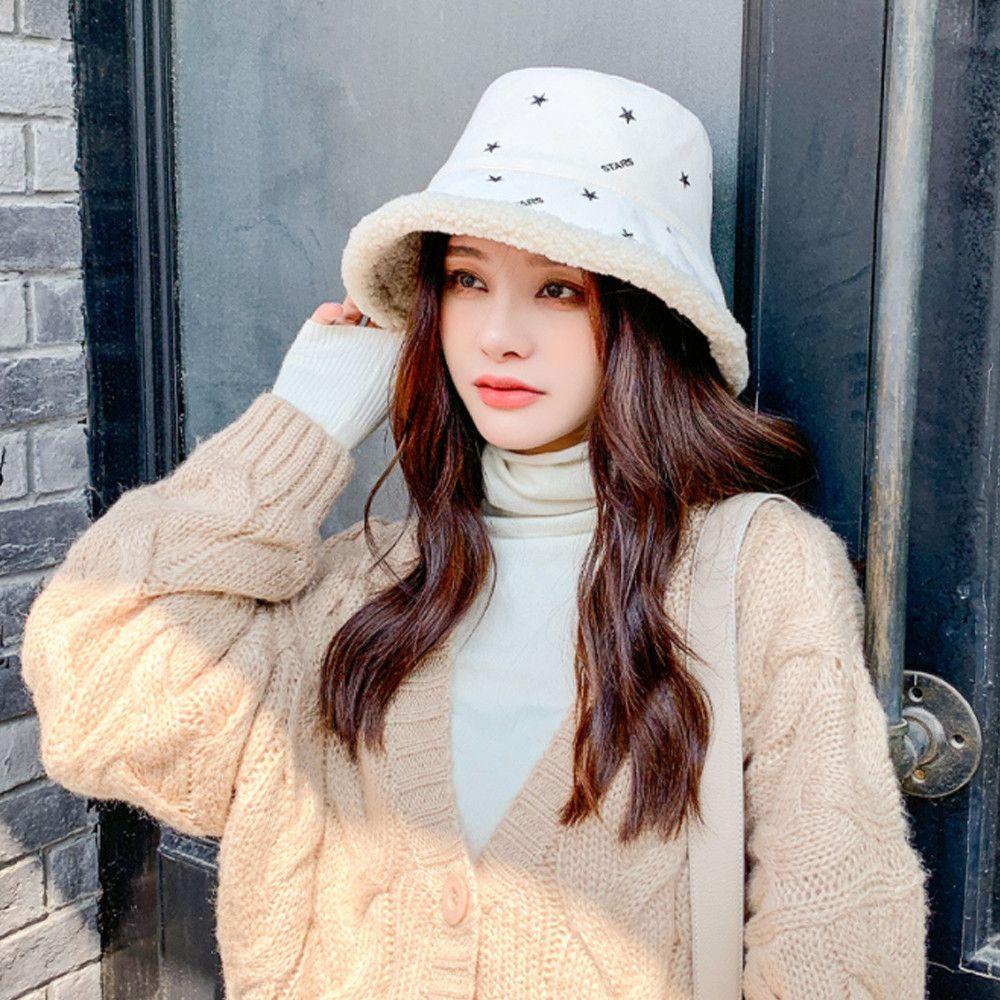 YOLA Mũ Bucket Hai Mặt Mềm Mại Thời Trang Mùa Đông Ấm Áp