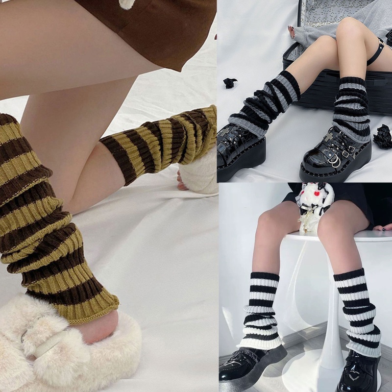 Tất ống chân dệt kim họa tiết kẻ sọc kiểu Mỹ phong cách Harajuku Lolita Punk Gothic thời trang đường phố cho nữ/bé gái