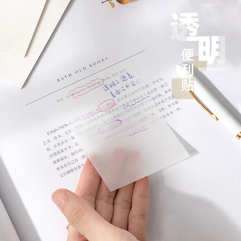 Set 50 Tờ Giấy Ghi Chú Dính Chống Thấm Nước Màu Trong Suốt Tiện Dụng Cho Văn Phòng/Trường Học