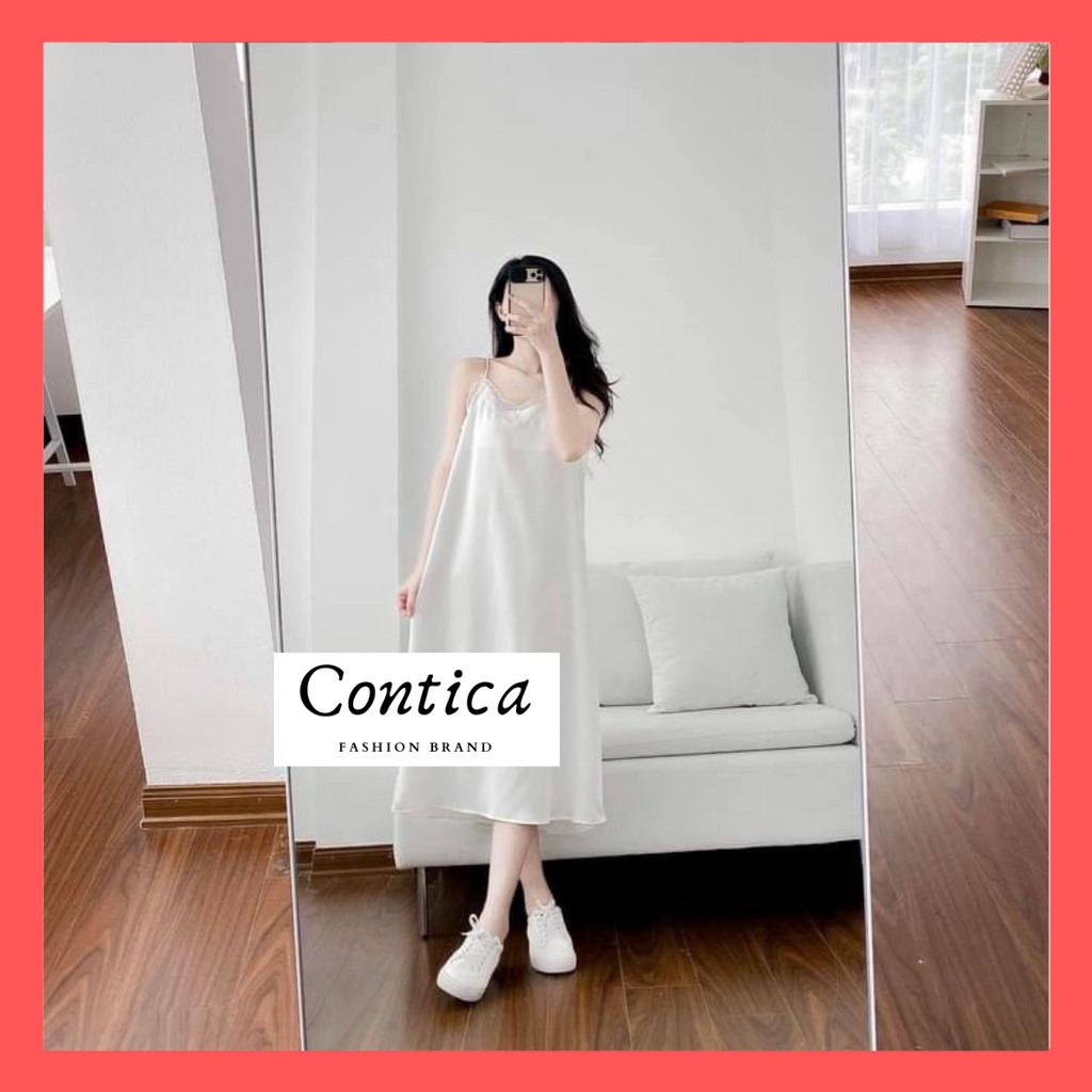 Váy lụa 2 dây phối ren siu hot - Chất lụa satin cao cấp siêu mềm min, mát lịm - CONTICA CLOTHING | WebRaoVat - webraovat.net.vn