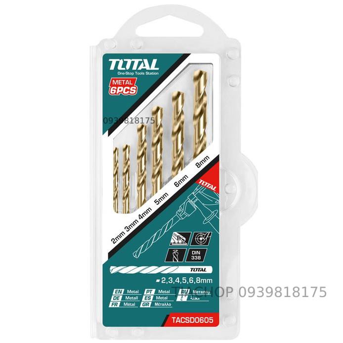 2-8mm Bộ mũi khoan kim loại HSS 6 chi tiết Total TACSD0605