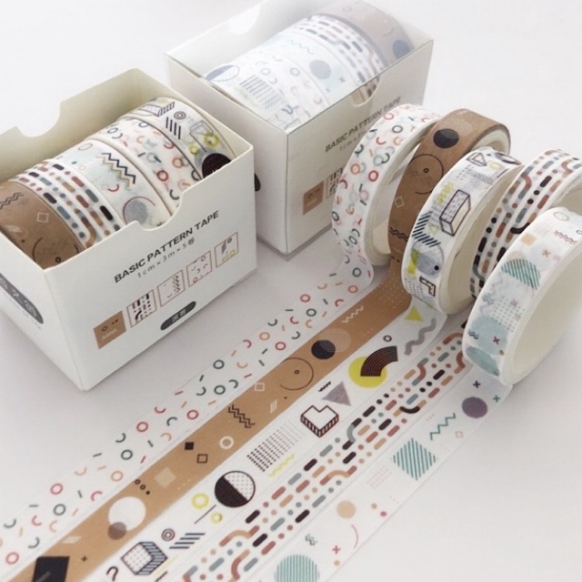 Hộp 5 Cuộn Washi Tape Hoạ Tiết - Băng Keo Trang trí sổ Bullet Journal