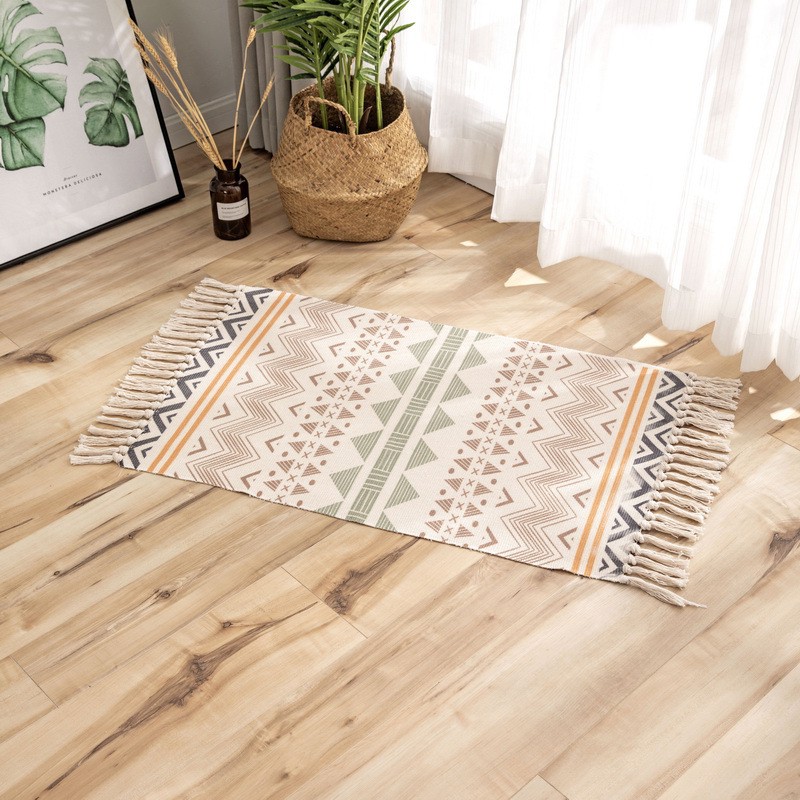 Thảm Canvas Trải Chân Giường Boho Trang Trí Phòng Có Nhiều Size