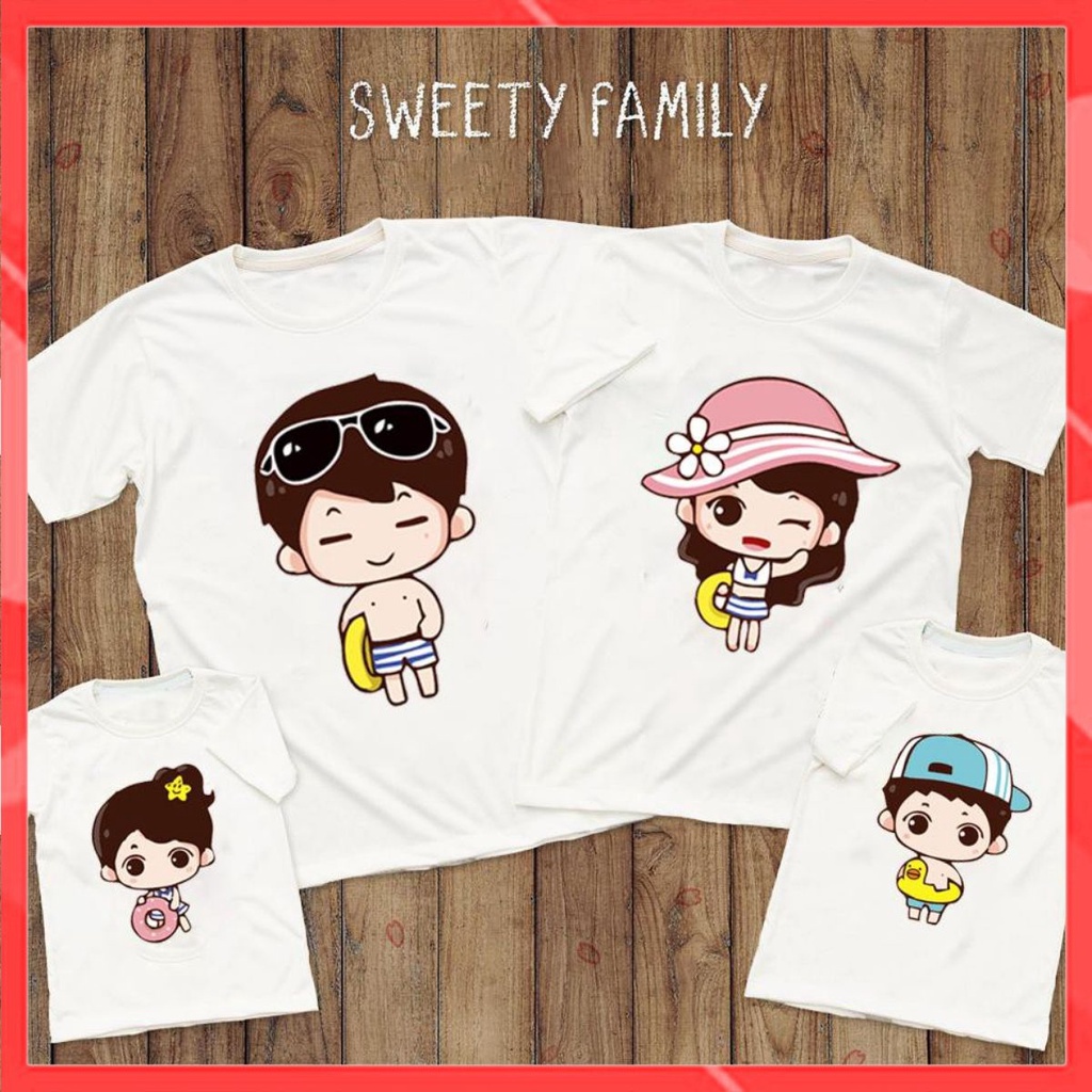 Áo Thun Gia đình chibi dễ thương đi biển mùa hè