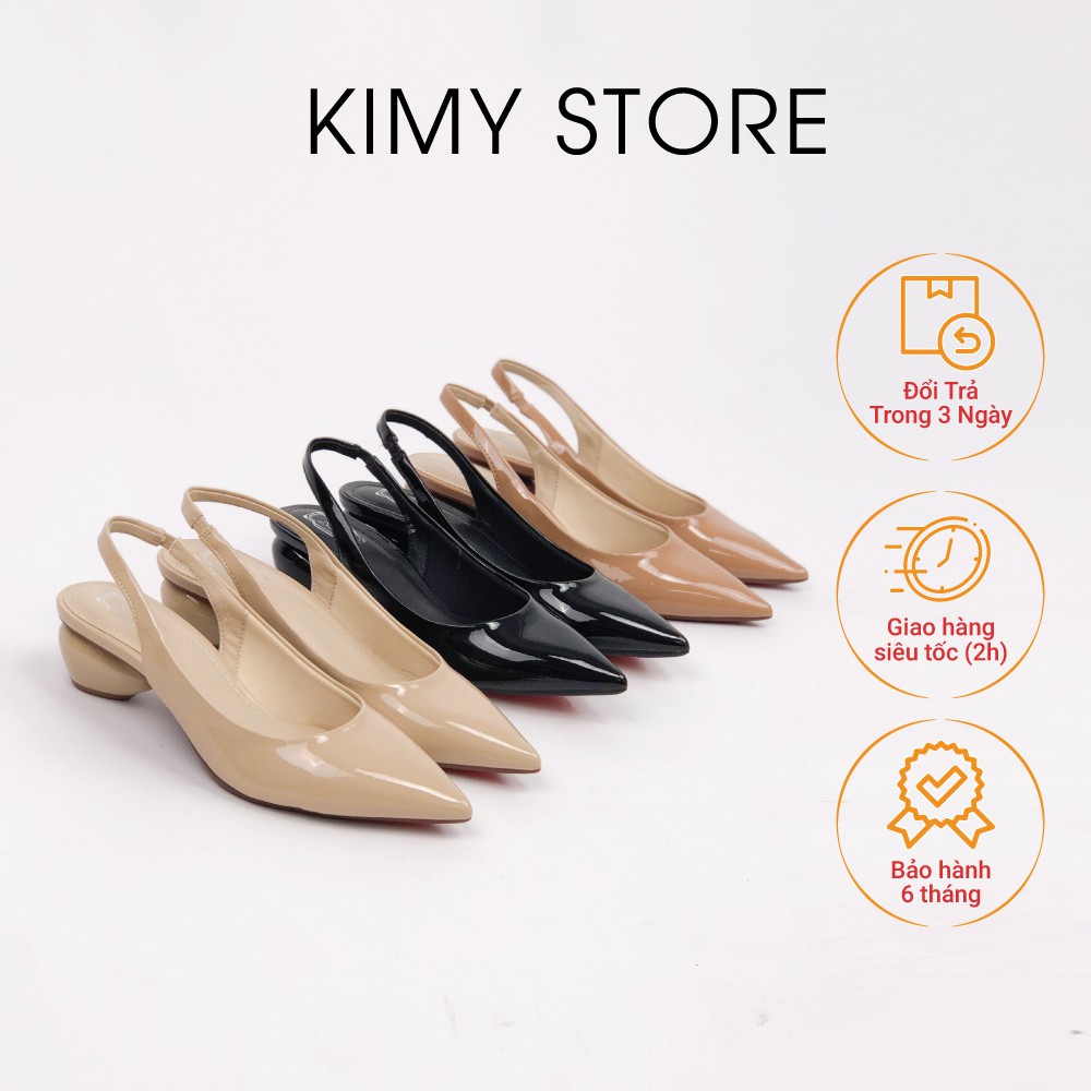 Sandal VNXK dáng slingback tiện lợi chất liệu da bóng siêu mềm, thiết kế gót độc lạ 4cm thời trang ( Có video chi tiết )