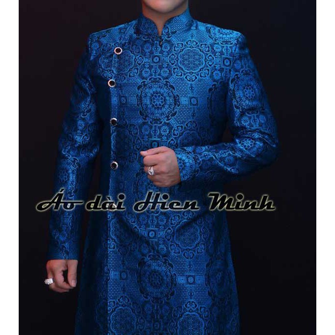 Áo dài nam Gấm cao cấp may 2 lớp , tay vest đứng form áo, Tặng kèm khăn xếp cùng màu áo