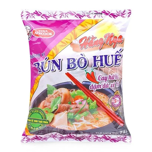 Bún mắm Hằng Nga gói 73g (bún mắm,giò heo, bò Huế, tôm chua cay) (1 gói)