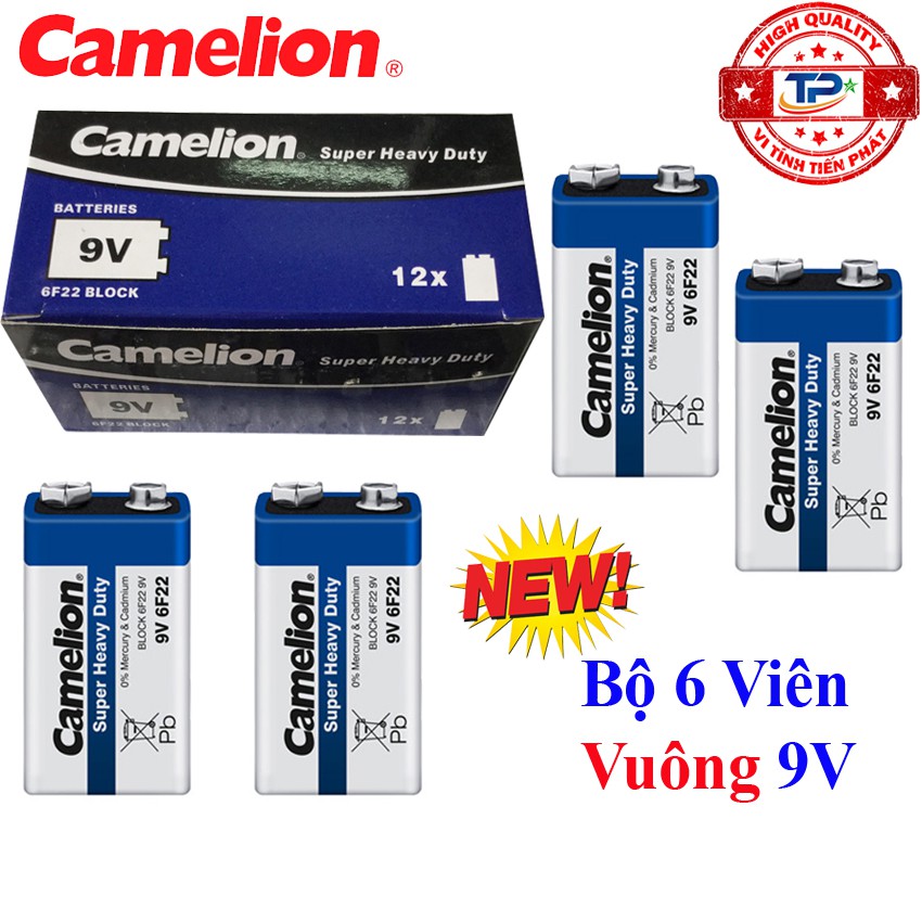 Bộ 6 Viên Pin vuông 9V Camelion Super Heavy Duty Battery - 6F22 (mẫu mới)