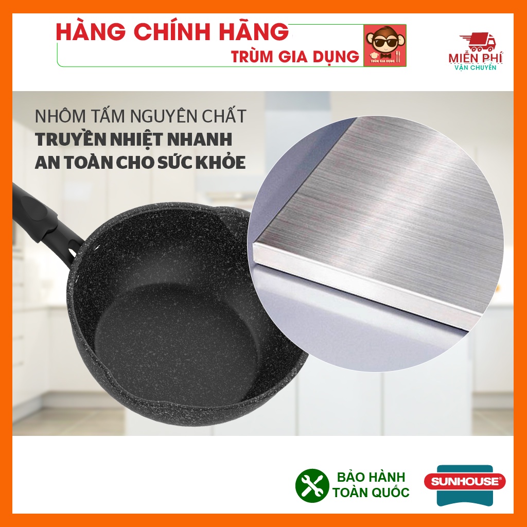 Chảo chống dính bếp từ đáy sâu vân đá, dùng được trên mọi loại bếp, miệng rót, chảo Sunhouse kích thước 20,26,28,30cm