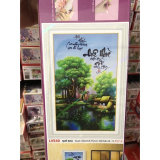 Tranh đính đá phong cảnh làng quê yên bình