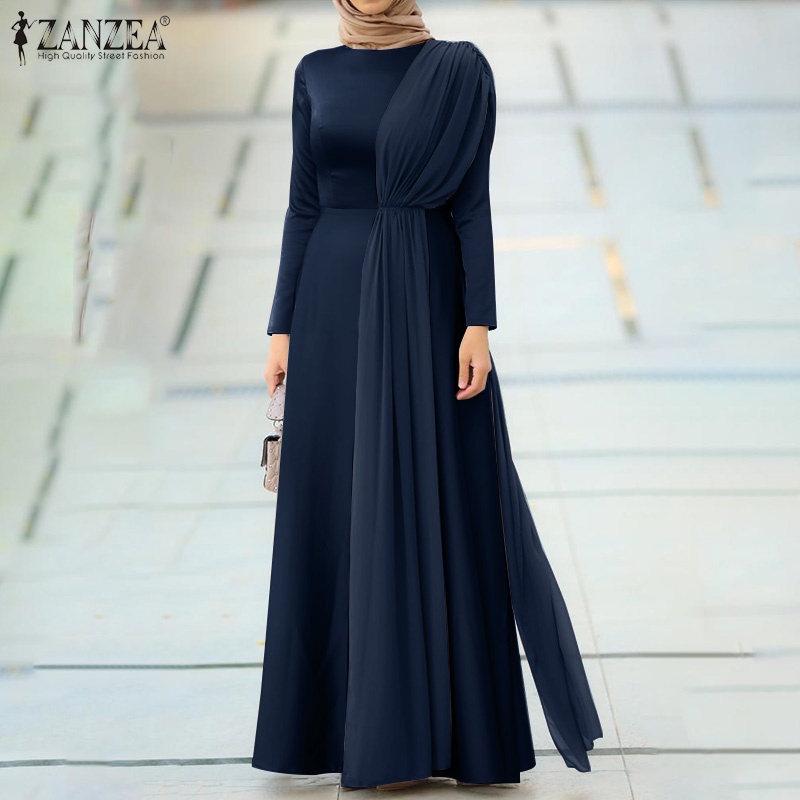 Đầm maxi Zanzea tay dài thắt eo thời trang cho nữ