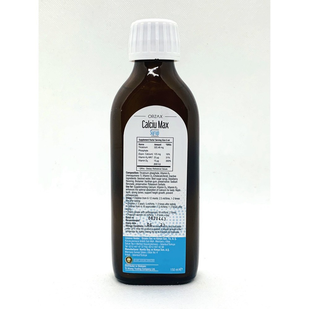Calciu Max - Bổ sung Viamin D3, K2. Tăng hấp thu Calci. Hỗ trợ phát triển xương (Chai 150ml) giá tốt