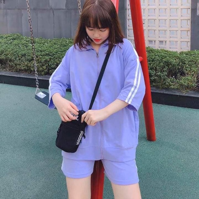 Set Thể Thao Ngắn Purple Tay Lở Unisex