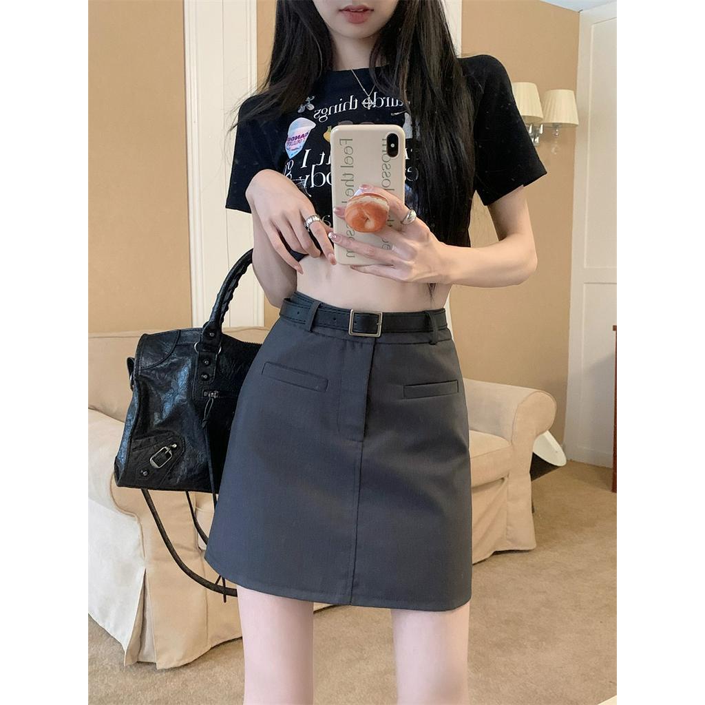 Chân Váy Chữ a Lưng Cao Màu Xám Kèm Thắt Lưng Phong Cách Mới 63306