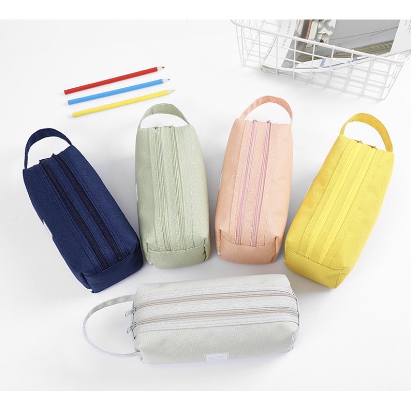 Hộp bút vải canvas cỡ lớn 2 ngăn đa năng đựngbút, máy tính casio, mỹ phẩm và các loại đồ dùng học tập