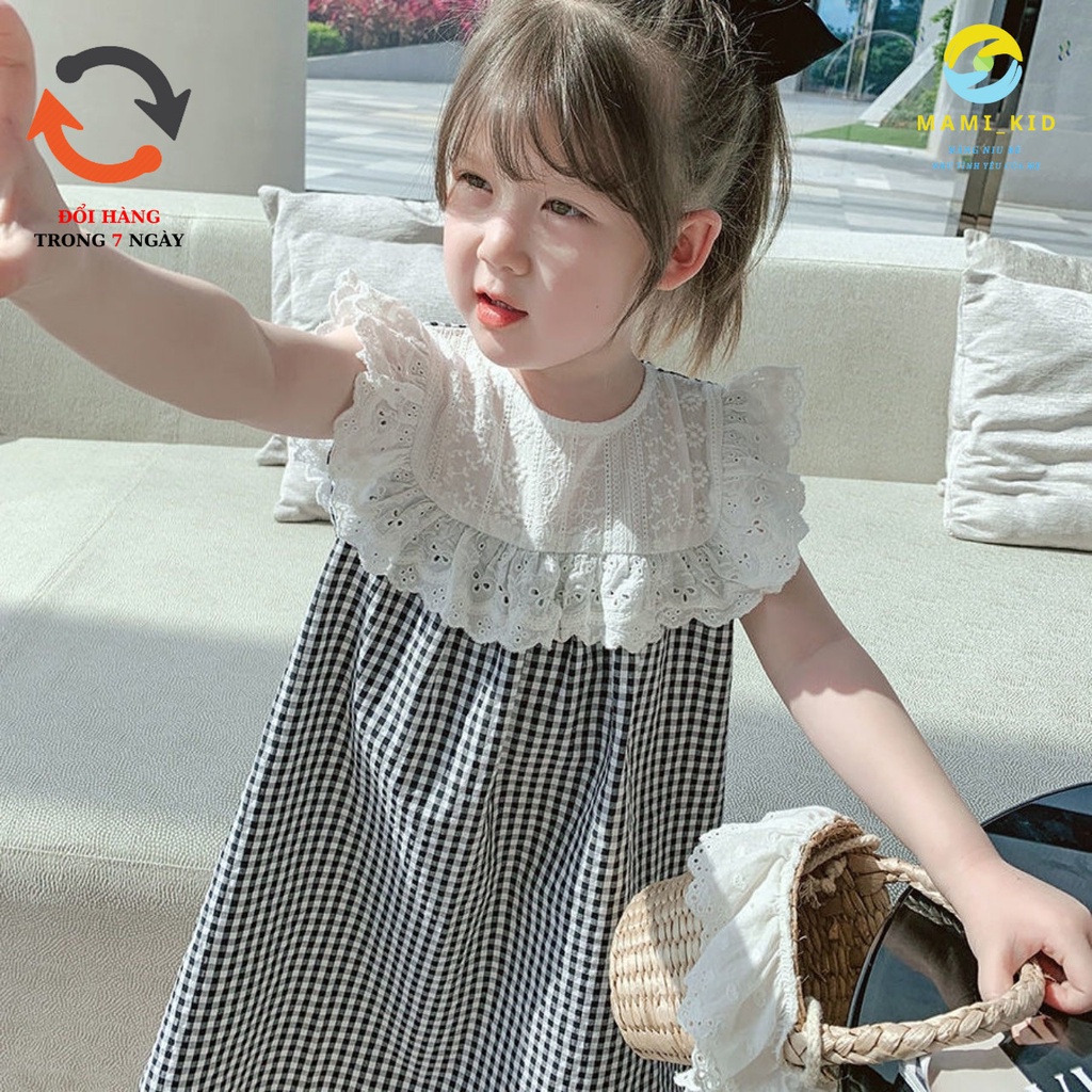 váy xinh bé gái 1-7 tuổi, kẻ phối ren BABY DOLL sang chảnh, 12-25kg ,Mamikid