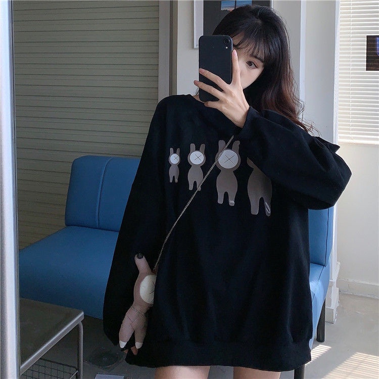Áo Sweater Tay Dài Cổ Tròn Dáng Rộng In Hoạt Hình Kiểu Hàn Quốc Thời Trang Mùa Thu Cho Nữ 2021