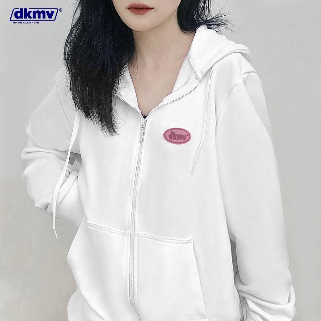 Áo Hoodie Zip nữ form rộng 15 màu chống nắng DKMV | Rubber Tag Hoodie Zip