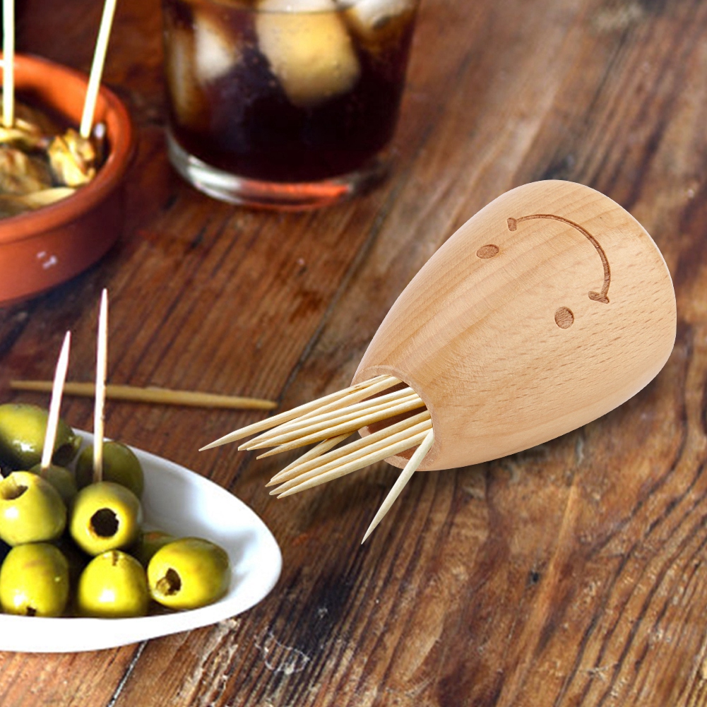 Hộp gỗ đựng tăm tre hình mặt cười dễ thương