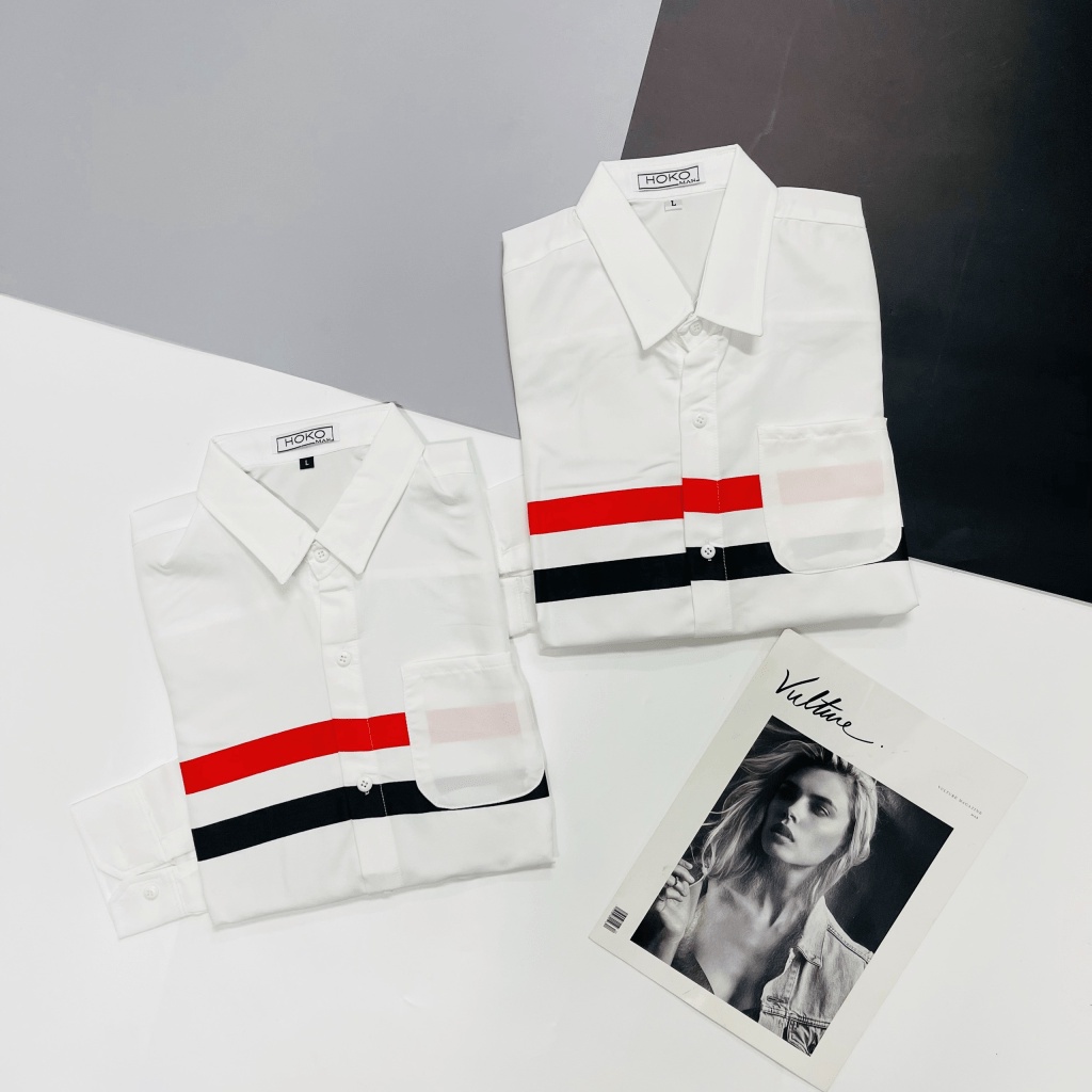 Áo Sơ Mi Nam In Vải Kate Mịn Mát Sọc Đỏ Đen Cách Điệu  Làm Các Cô Xao Xuyến HK