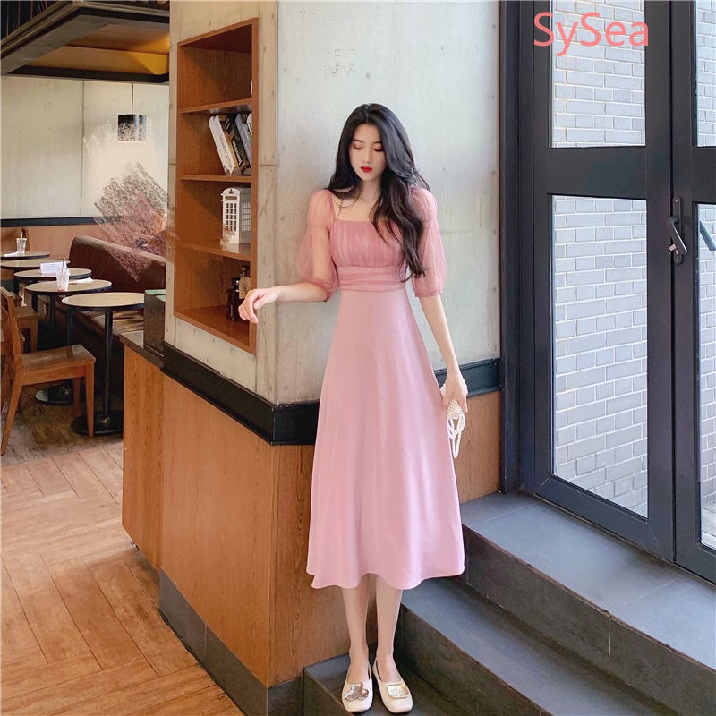 Đầm Tay Ngắn Phối Lưới Thiết Kế Thanh Lịch
