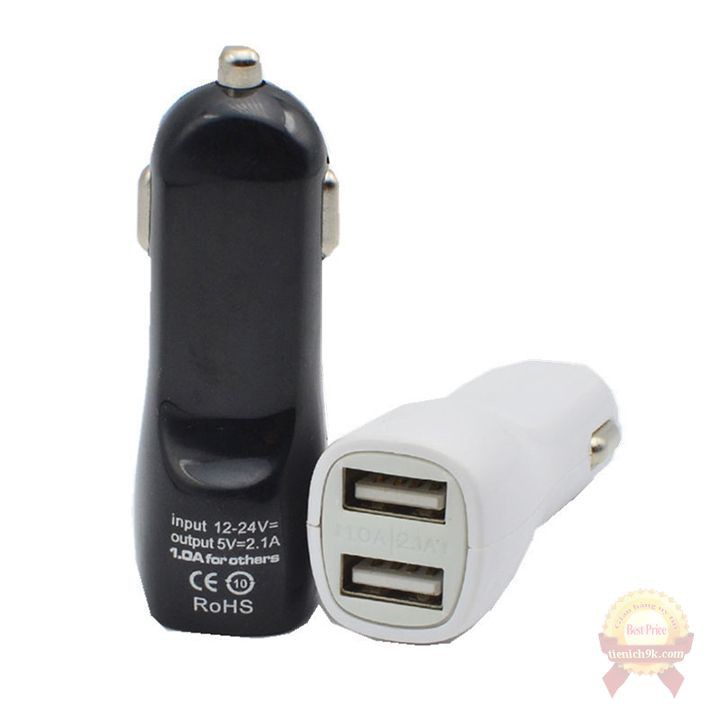 Tẩu sạc xe hơi 2 cổng USB 5V 2A và 1A RoHS có chip chống nổ - cốc sạc đa năng cho máy tính bảng điện thoại F777SP2