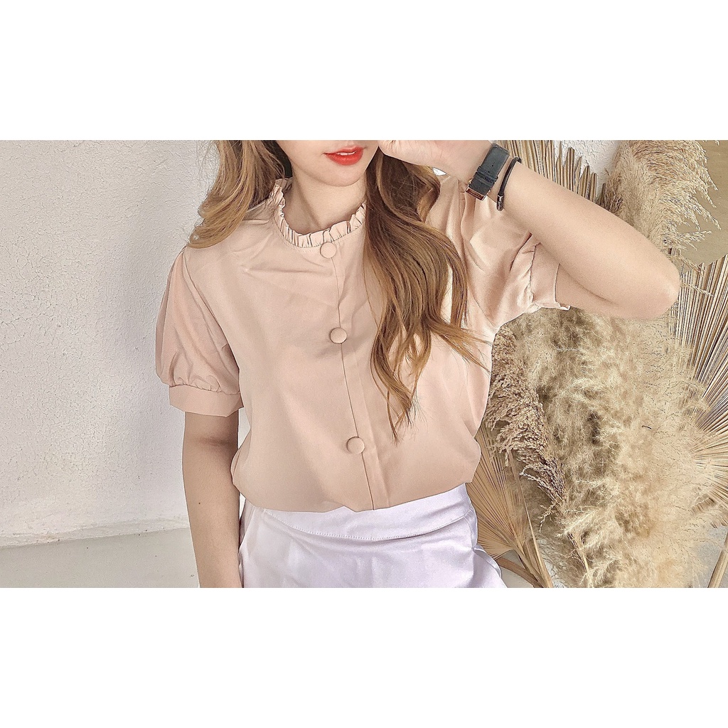 Áo Sơ Mi Nữ Gloria Shop,Áo Kiểu Công Sở Xếp ly tay ngắn , Chất Lụa Hàn mềm mịn